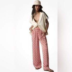 Anthropologie Maeve Pattern Straight Leg Drawstring Flowy Pant Orange Pink Mod M